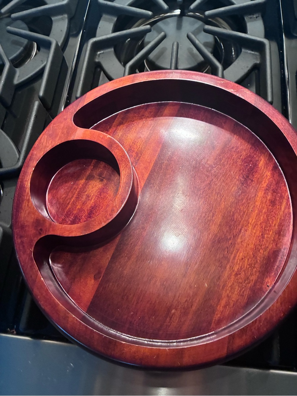 Wooden Serving Tray with Round Dip Bowl - Mahogany Finish